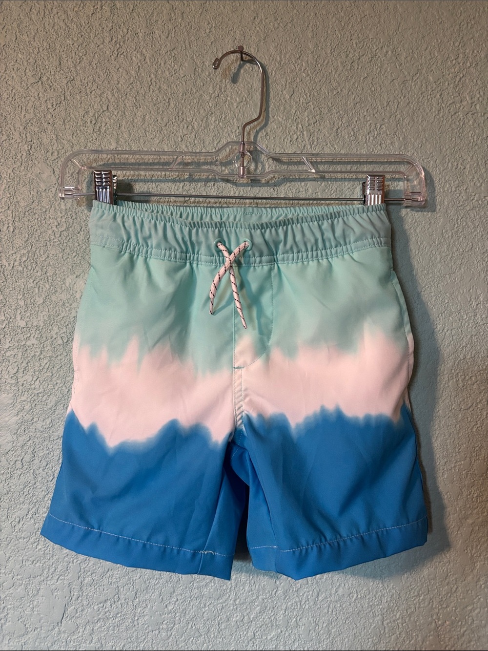 Lands’ End Boys Ombre Swim Trunks - Aqua, White & Blue Size 6 NWT
